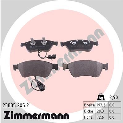 23885.205.2_колодки дисковые !перед. 193x73x20 \ Audi A6 2.0D-4.2 04-11 / A8 2.8-6.0 03-10