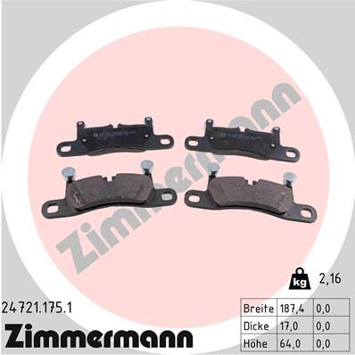 24721.175.1_колодки дисковые !задн. 187x76x17 \ Porshce Targa VI, VW Touareg II 3.0-4.8 10>