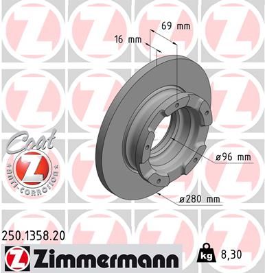 250.1358.20_диск тормозной !задн. 280x16/69-5x160 \ Ford Transit all 06>