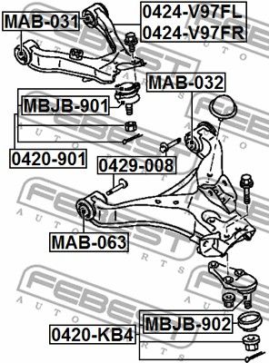 Болт сход-развальный с эксцентриком MITSUBISHI Pajero III 00-06 FEBEST 0429-008