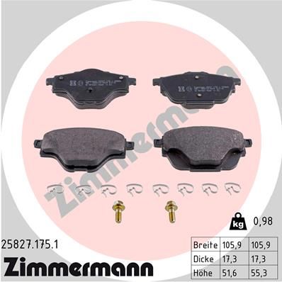 25827.175.1_колодки дисковые !задн. 106x52x17 \ Citroen C4 Picasso 1.6/1.6HDi13>, Peugeot 308 1.6/2.