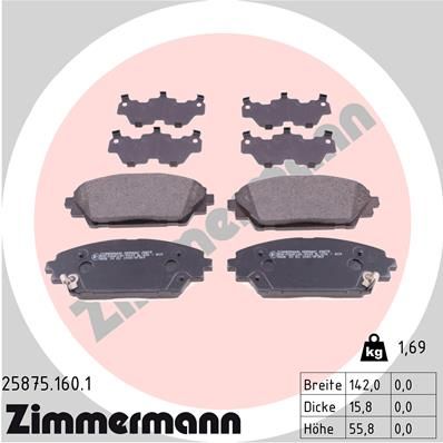 25875.160.1_колодки дисковые !перед. 142x56x16 \ Mazda 3 1.5/2.0/2.2D 13>