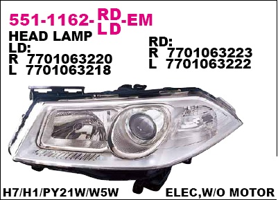 551-1162R-LD-EM_фара правая! электр. линзованная\ Renault Megane all 06>