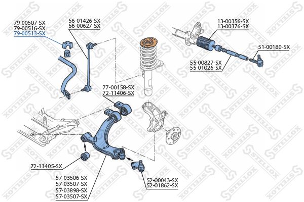 79-00513-SX_втулка стабилизатора переднего центральная! d19\ Peugeot 306, Citroen ZX all 91-01