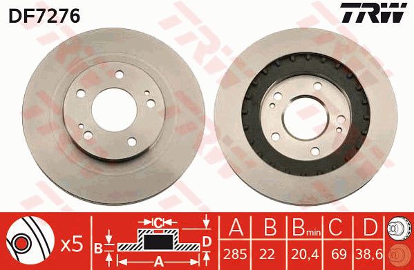 DF7276_диск тормозной передний!\ Mitsubishi Pajero Pinin 1.8/1.8GDi/2.0GDi 10.99>