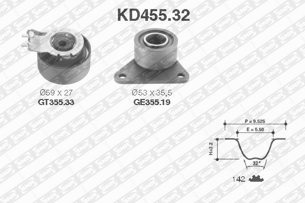 KD455.32_рем.к-кт ГРМ!\ Renault Laguna, Volvo S40/S70 1.9-2.5 96>