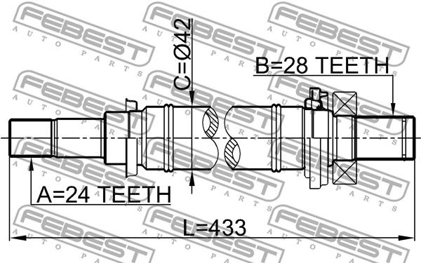 Полуось R 24x433x28 MAZDA 3 BK 2003-2006 FEBEST 0512-M316MT