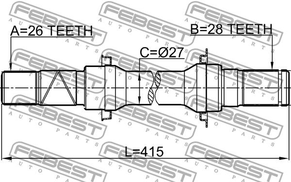 Полуось R 26x415x28 FEBEST 0512-BL16AT