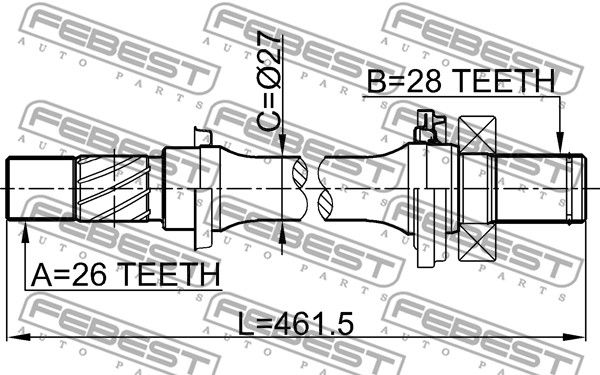 Полуось R 26x462x28 MAZDA 3 BK 2003-2006 FEBEST 0512-M316AT