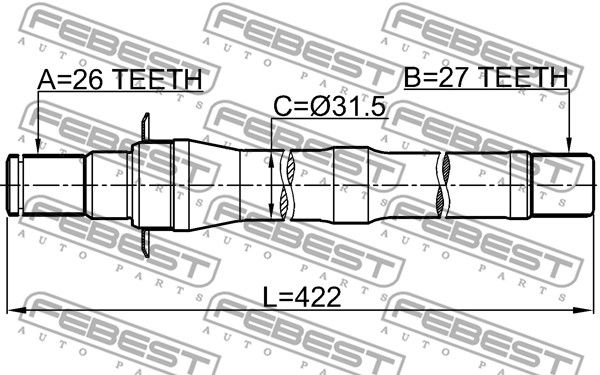 Полуось R 27x422x26 HYUNDAI IX35/TUCSON 10 (2009-2013) FEBEST 1212-IX35MT5