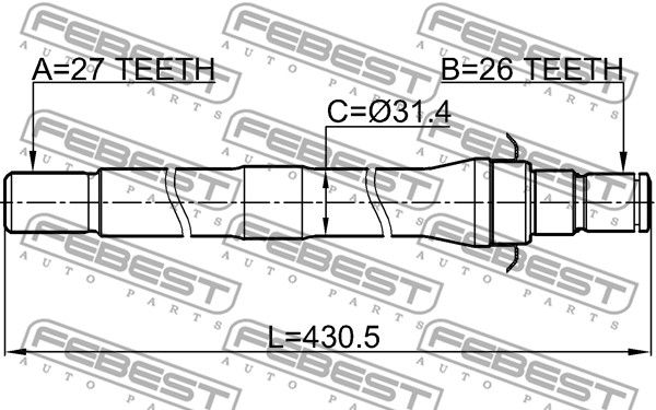 Полуось R 27x430x26 HYUNDAI IX35/TUCSON (2013-2015) FEBEST 2212-SP4WDAT