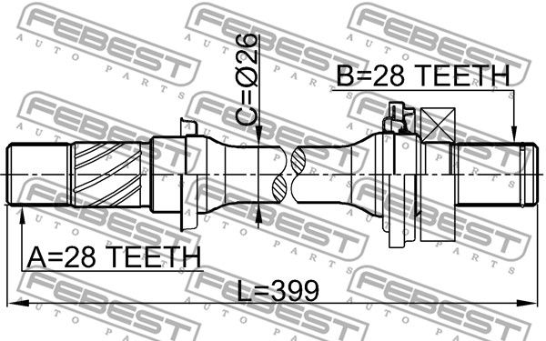 Полуось R 28x399x28 MAZDA 6 GG 2002-2007 FEBEST 0512-6GG