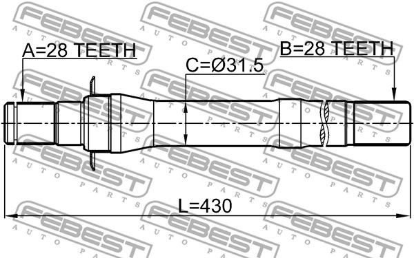 Полуось R 28x430x28 HYUNDAI IX35/TUCSON 10 (2009-2013) FEBEST 1212-IX35AT6