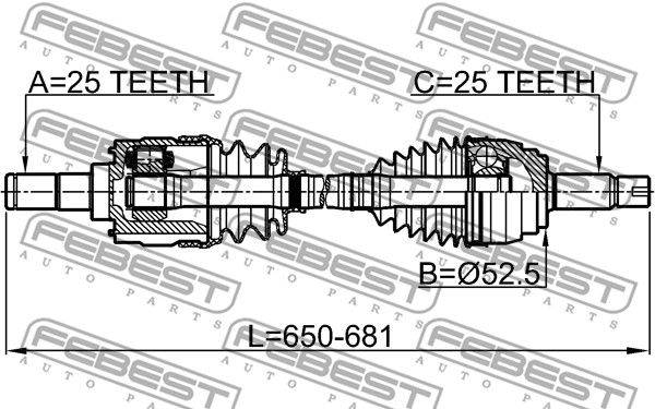 Привод передний L 25x655x25 HYUNDAI ACCENT 11 (2011-2014) FEBEST 1214-SOLLH