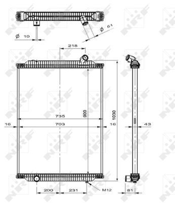 NRF 519700_радиатор системы охлаждения! 900x735x48\ RVI Kerax 97>, МАЗ А9 дв.ЯМЗ-650