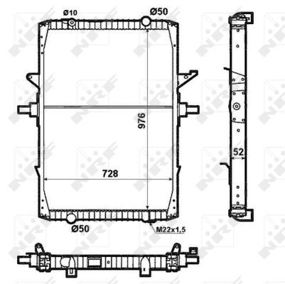 NRF 519709_радиатор системы охлаждения !пластик/алюминий 976x728x52 \RVI Magnum