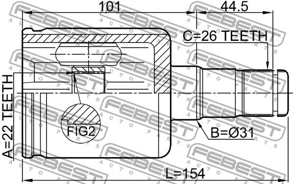 ШРУС внутренний 22x31x26 SEAT TOLEDO IV (KG3) 2012- FEBEST 2311-PV