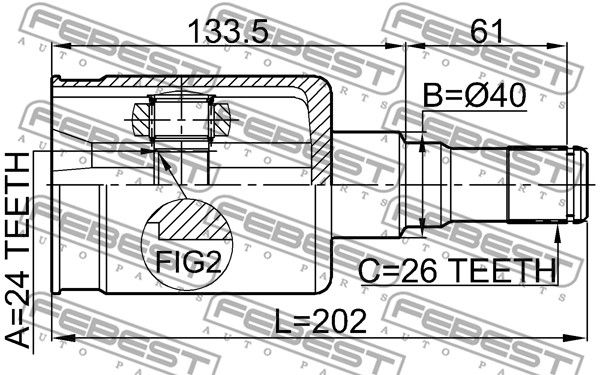 Шрус внутренний 24x40x26 SSANG YONG REXTON 2001-2013 FEBEST 1411-REXIIAWD