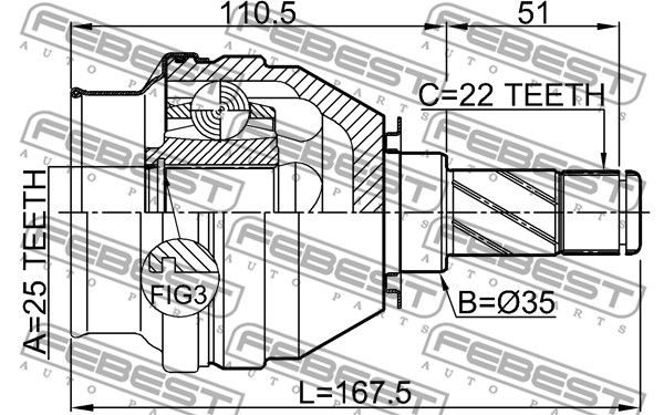 Шрус внутренний 25x35x22 OPEL ASTRA H 2004-2010 FEBEST 1811-Z18X