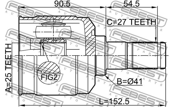 Шрус внутренний 25x41x27 HYUNDAI SANTA FE 00 (2000-) FEBEST 1211-SANFE24