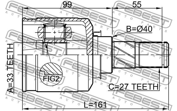 Шрус внутренний 33x40x27 MITSUBISHI LANCER CY,CZ 2007.03-2013.02 FEBEST 0411-CY34AT