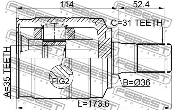 ШРУС внутренний L (компл.) HYUNDAI Santa Fe 12->/KIA Sorento 12->/35X36X31 FEBEST 1211-DMLH