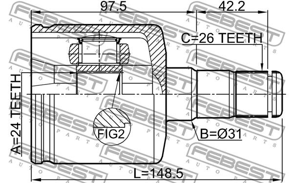 Шрус внутренний L 24x31x26 VOLVO S80 2007- FEBEST 2711-S80ATLH