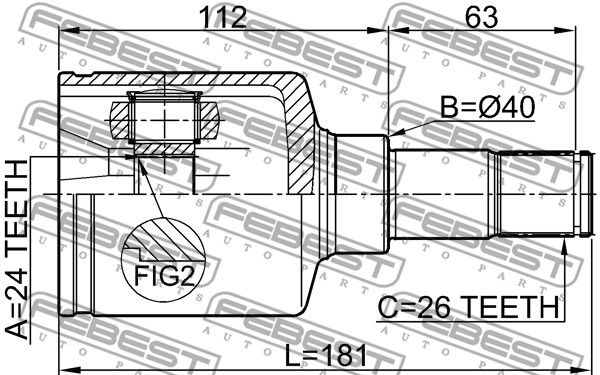 Шрус внутренний L 24x40x26 FORD TRANSIT CONNECT TC7 2002-2013 FEBEST 2111-TC7LH