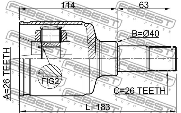 Шрус внутренний L 26x40x26 FORD FOCUS CB4 2008- FEBEST 2111-TRCLH