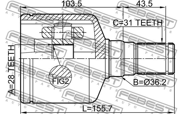 Шрус внутренний L 28x36.2x31 FORD MONDEO CA2 2007-2014 FEBEST 2111-AWF21LH