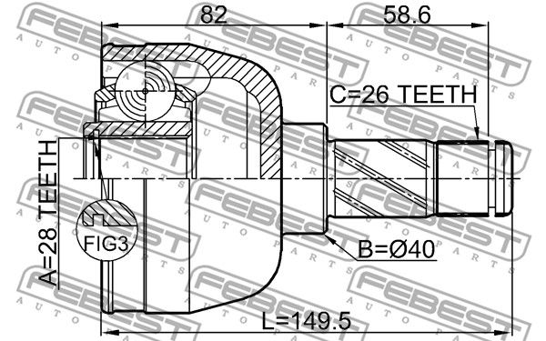 Шрус внутренний L 28x40x26 FORD MONDEO CA2 2007-2014 FEBEST 2111-GALLH