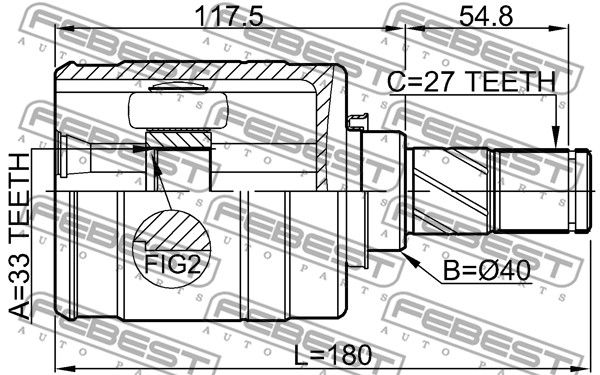 Шрус внутренний L 33x40x27 NISSAN QASHQAI J10E 2006.12-2013.12 FEBEST 0211-JJ10ELH