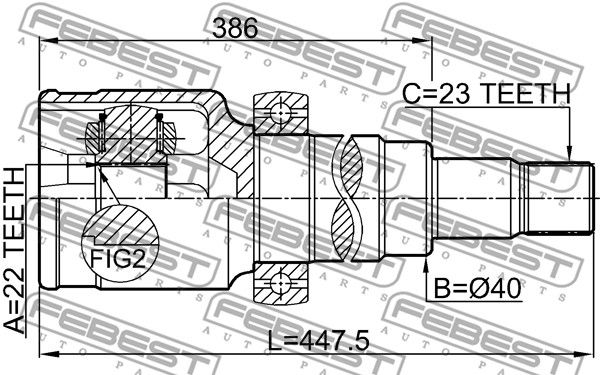 Шрус внутренний R 22x40x23 FORD FOCUS CB8 2011- FEBEST 2111-CB8