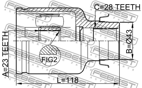 Шрус внутренний R 23x43x28 MAZDA 3 BK 2003-2006 FEBEST 0511-M320ATRH