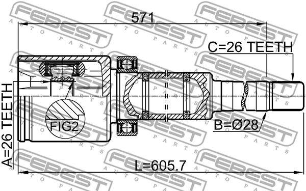 Шрус внутренний R 26x28x26 VOLVO S80 2007- FEBEST 2711-S80AWDTRH