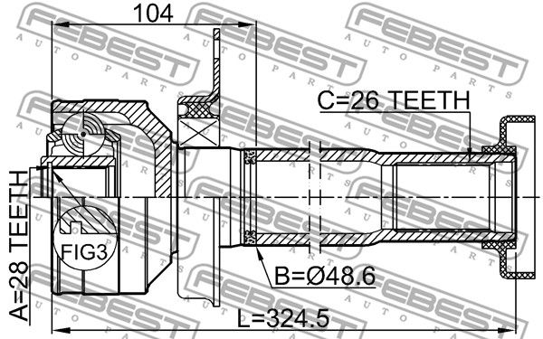 Шрус внутренний R 28x48.6x26 VOLKSWAGEN TRANSPORTER 2010-2015 FEBEST 2311-T5DRH