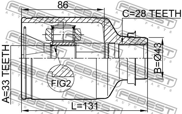 Шрус внутренний R 33x43x28 MAZDA 6 WAGON GY 2002-2005 FEBEST 0511-M6ATRH