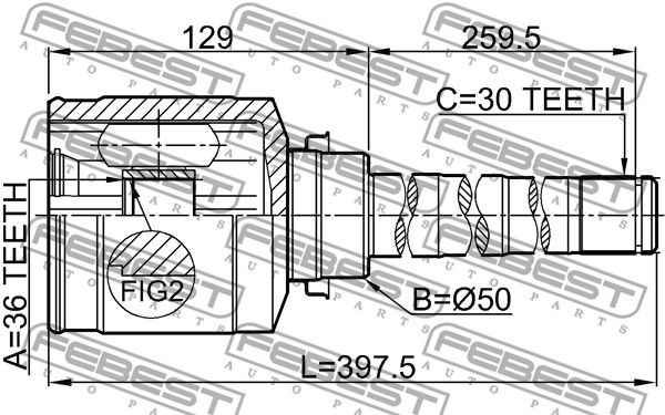 Шрус внутренний R 36x50x30 MITSUBISHI OUTLANDER CW0 2006.11-2012.06 FEBEST 0411-CW6WRH