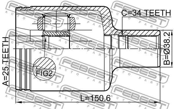 ШРУС внутренний левый 25x38.2x34 MERCEDES BENZ GLK-CLASS 204 4 MATIC 2008-2015 FEBEST 1611-204LH