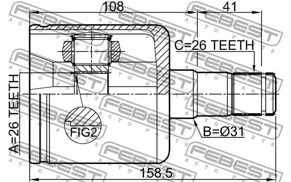 ШРУС внутренний левый 26x31x26 VOLVO V50 2004-2011 FEBEST 2711-S40IILH