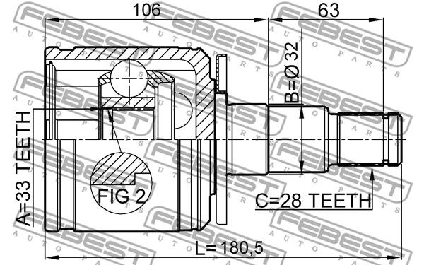 Шрус внутренний левый 33x34.6x28 MITSUBISHI PAJERO/MONTERO SPORT CHALLENGER 1996-20 FEBEST 0411-KB4LH