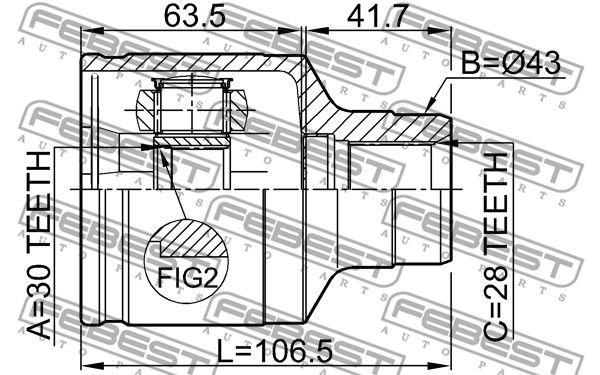 ШРУС внутренний правый 30x43x28 MAZDA 626 GF 1997-2002 FEBEST 0511-GFRH