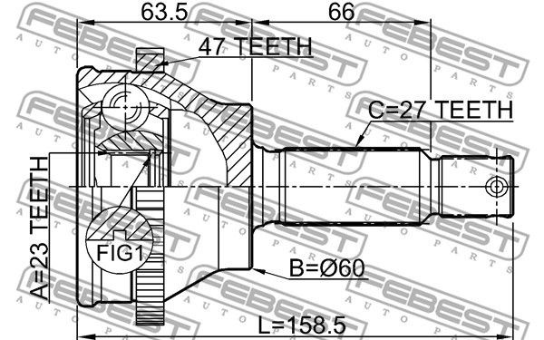 Шрус наружный 23x60x27 HYUNDAI SONATA EF 02 2001-2006 FEBEST 1210-EFATA47