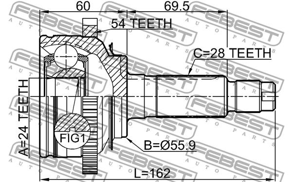 Шрус наружный 24x55.9x28 KIA CARNIVAL/SEDONA (FL) 1998-2005 FEBEST 2210-CARNFLA54