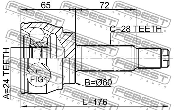 ШРУС наружный 24x60x28 SSANG YONG REXTON 2001-2013 FEBEST 1410-REXIIAWD