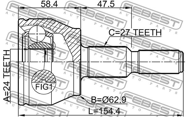 Шрус наружный 24x63x27 FORD FOCUS CB8 2011- FEBEST 2110-CB7