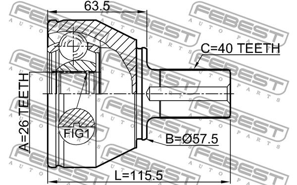 Шрус наружный 26x57.5x40 FORD MONDEO CA2 2007-2014 FEBEST 2110-CA223