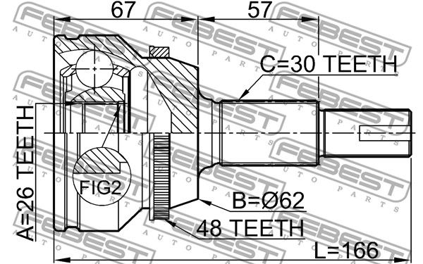 Шрус наружный 26x62x30 TOYOTA CAMRY 2006.01-2011.08 FEBEST 0110-GSV40A48