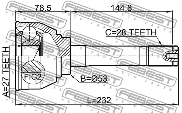 Шрус наружный 27x53x28 SSANG YONG KORANDO 1993-2012 FEBEST 1410-KOR