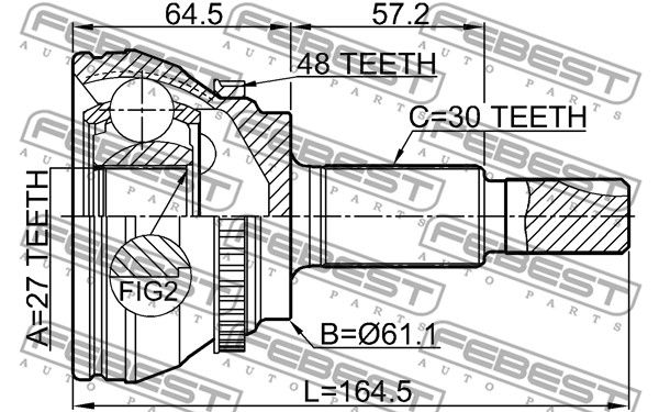 Шрус наружный 27x61.2x30 TOYOTA CAMRY ACV30,31,MCV30 2002.03-2006.11 FEBEST 0110-GSU45A48